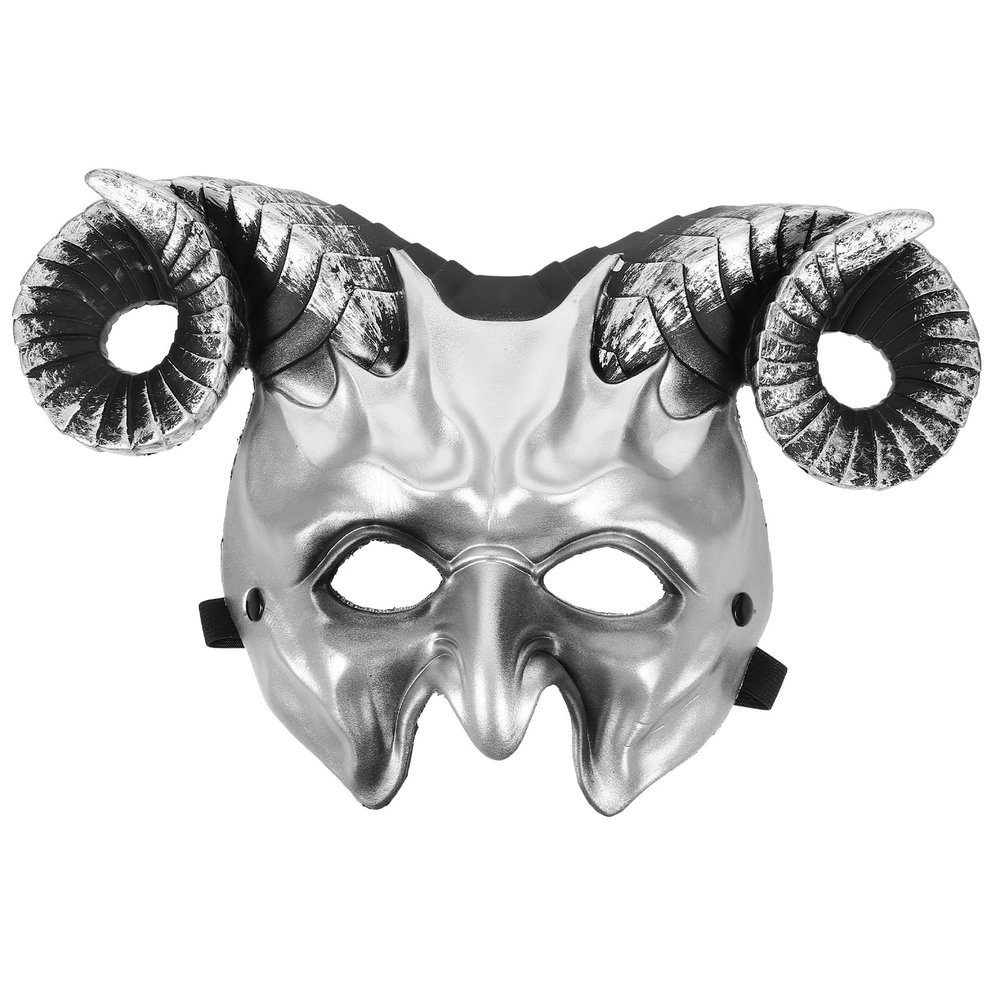 Abaodam Goat Mask with Horn Goat Ram Horns Devil Mask Masquerad Animal Cosplay Half Face Headwear Carnival Party Prop Animal Head Bone Costume Accessories