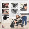 KRIDDO 8-in-1 Foldable Tricycle Stroller for Toddlers 18 Months to 5 Years, 5-Point Seatbelt, 1-Step Brake Pedal, Extended Canopy, Triple Footrest, Safety Rearview Window, Detachable Guardrail, Grey view 4