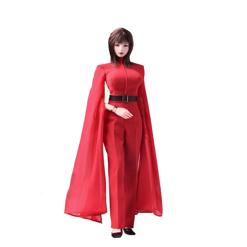 1/6 Scale Female Clothes,Female Evening Dress Suit Jumpsuits Bracelet High Heels Shoes Clothes Accessory Set for 12inch PH TBL Worldbox VC Action Figure Body (Red)