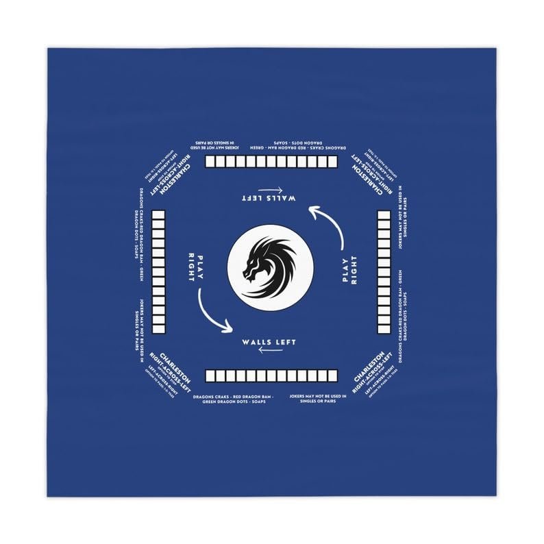 Mahjong with Rules- Mahjong Tablecloth Size 55 x 55, Mahjong with Instructions, Great for Beginners Learning How to Play (Blue)