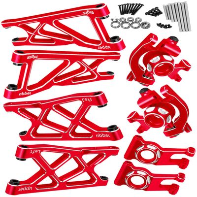 RCMYou Alloy Front Rear Suspension Arm & Steering Blocks Caster Blocks C-Hubs Stub Axle Carriers Upgrades Part for 1/10 Granite/Senton 3S Blx & Mega 550,Vorteks 3S Blx,Red