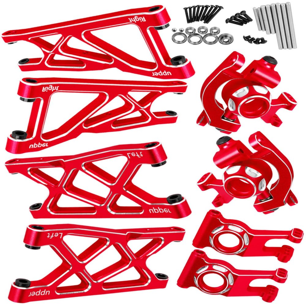 RCMYou Alloy Front Rear Suspension Arm & Steering Blocks Caster Blocks C-Hubs Stub Axle Carriers Upgrades Part for 1/10 Granite/Senton 3S Blx & Mega 550,Vorteks 3S Blx,Red