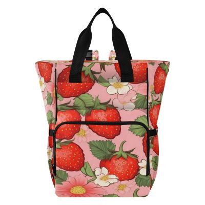 Bulletgxll Strawberry Pattern Diaper Bag Backpack Large Capacity Baby Bags Multi Function Travel Backpack Waterproof Changing Bags