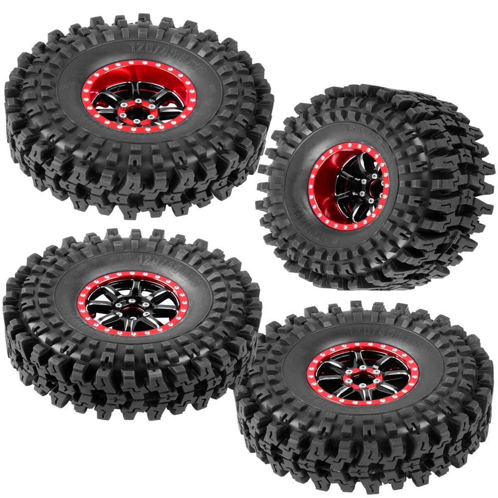 RCMYou RC 1.9 Tires & 1.9 Beadlock Wheels Adjustable 4 Offsets Rims for 1/10 TRX4 TRX6 SCX10 D90 Gen8 VS4-10 MST CFX RC Crawler Car,1.9 Beadlock Wheels Adjustable 4 Negative Offsets Rims,Red