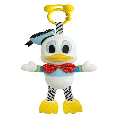 Clementoni Disney Baby Donald - First Activities Plush, Interactive Cuddly Toy with Rattle, Squeaker and Teething Ring, Promotes Sensory Skills and Teething from 6 Months