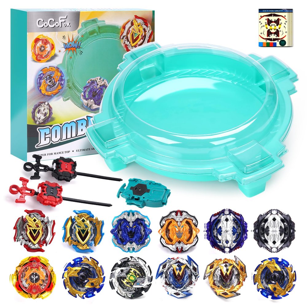 COCOFOX Burst Set, 12 Battling Tops 3 Right-Spin Launcher and 1 Stadium, Toys for 6 Year Old Boys & Girls & Up (Amazon Exclusive) Green