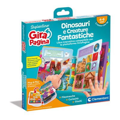 Clementoni - Sapientino Girapagina, Dinosaurs and Fantastic Creatures, Children's Interactive Book Compatible with Girapagina, Children's Books 4 Years, 16644