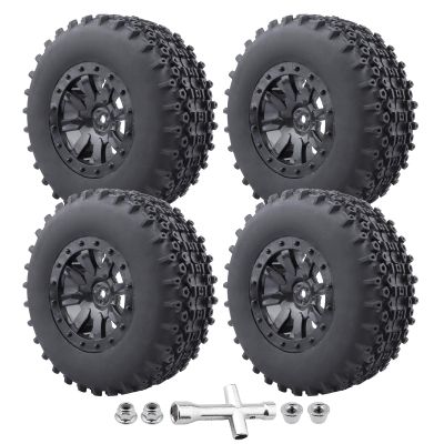 CrazyHobby Pre-Glued 1/10 RC Short Course Truck Wheels and Tires Combo 12mm Hex - Compatible with Traxxas Slash 4X4 BL-2S, Losi Tenacity, Redcat Blackout(Set of 4)