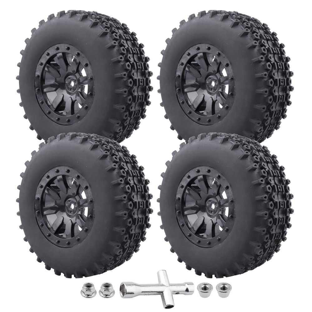 CrazyHobby Pre-Glued 1/10 RC Short Course Truck Wheels and Tires Combo 12mm Hex - Compatible with Traxxas Slash 4X4 BL-2S, Losi Tenacity, Redcat Blackout(Set of 4)