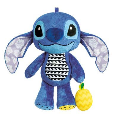 Clementoni Disney Stitch First Activity Plush, Interactive Hanging Toy with Sound Effects and Various Materials, Washable, Promotes Sensory Skills, from 3 Months