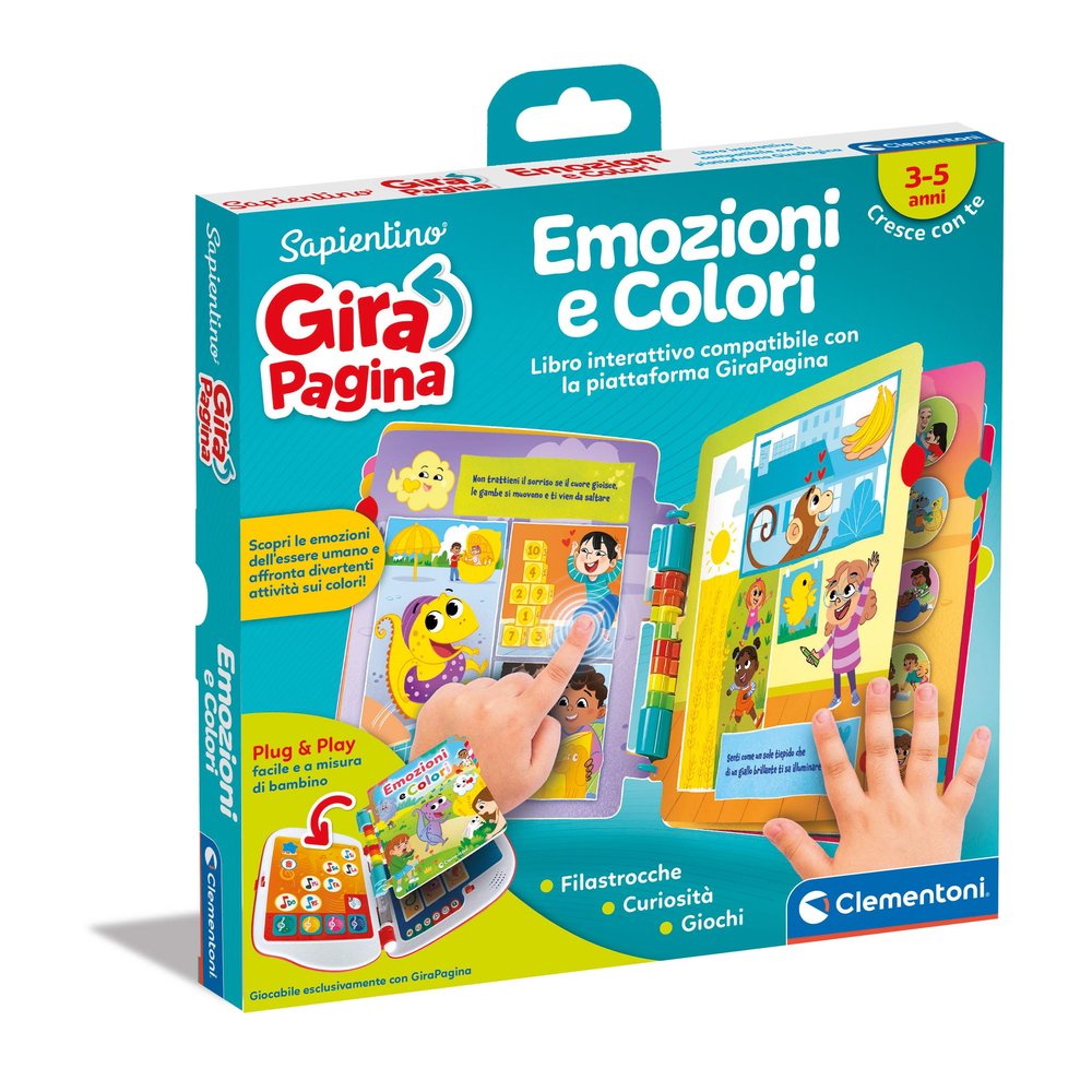 Clementoni - Sapientino Emotions and Colours Electronic Children Compatible with Girapagina, Educational Game 3 Years, Acoustic Learning Book, Approach to Reading, Multicoloured, 16645