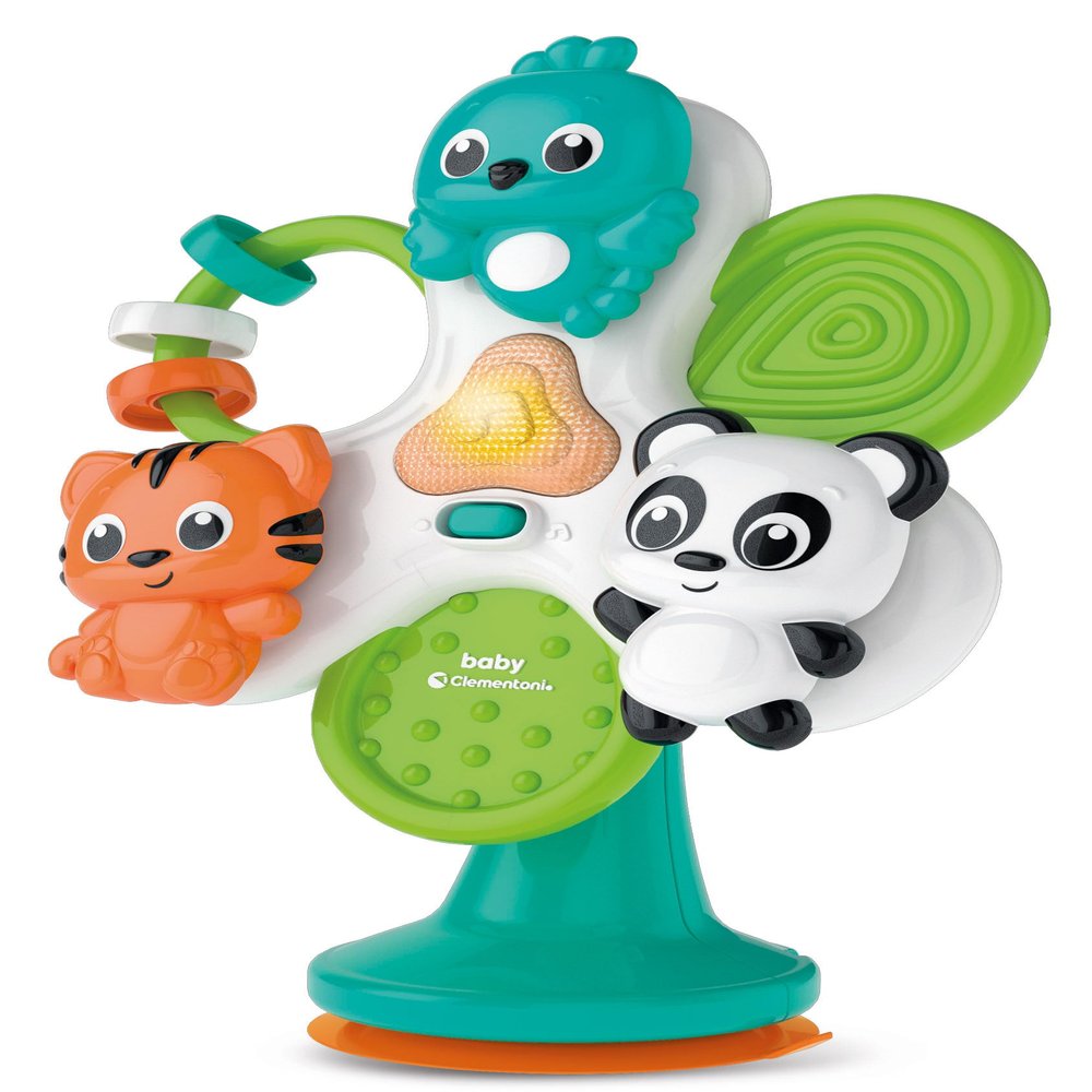 Clementoni - Game with Suction Cup for Highchair, Round & Round Animals - Interactive Early Childhood Animals, Windmill for Children 1 Year, Batteries Included, 17915
