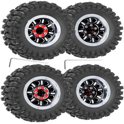 RcarmubWow RC 1.2in Beadlock Wheels & Tires for 1/18 TRX4M RC Crawler Car,1.2in Adjustable 4 Offsets Rims & & Rubber Tires,4pcs,Black & Silver