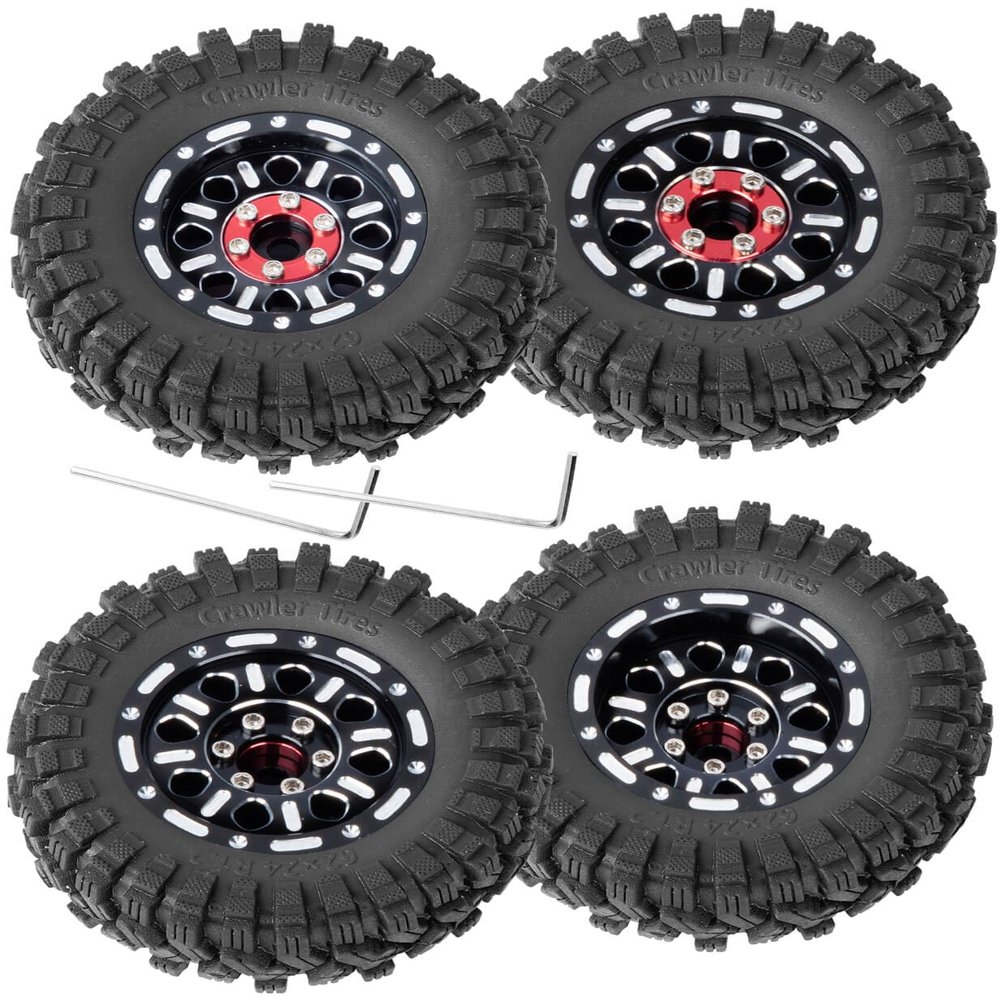 hopsupRC RC 1.2 Beadlock Wheels & 1.2 Tires Adjustable 4 Offsets Rims for 1/18 TRX4M 1/24 SCX24 RC Crawler Car,1.2 Beadlock Wheels Adjustable 4 Negative Offsets Rims (4pcs Black)