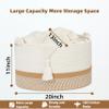 Norheirui Large Woven Cotton Rope Basket for Storage, Blankets & Toys - 20'x13'x11', White/Brown view 2
