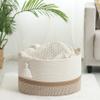 Norheirui Large Woven Cotton Rope Basket for Storage, Blankets & Toys - 20'x13'x11', White/Brown view 3