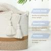 Norheirui Large Woven Cotton Rope Basket for Storage, Blankets & Toys - 20'x13'x11', White/Brown view 4