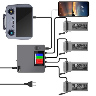 LYONGTECH Display Battery Charger for DJI Air 3 & 3S,Full and Storage Charge, LCD 6 in 1 Multi Hub,Rapid Charging Four Batteries Drone Accessories