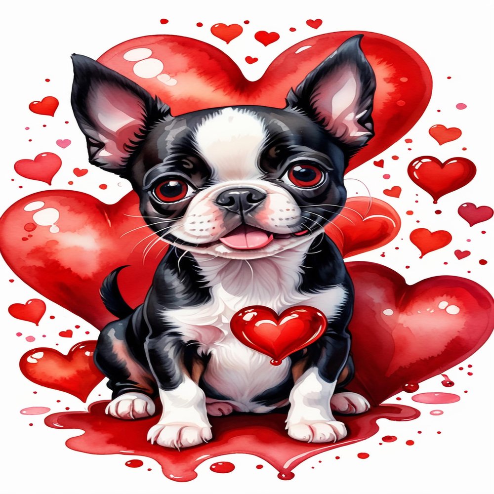 1000 PieceAdult and Youth Heart and Animals Puzzles Boston Terrier Fun and challenging,Red Heart Themed Puzzles,Great Gift for Family and Friends Dimensions 20 X 28.8 Inche