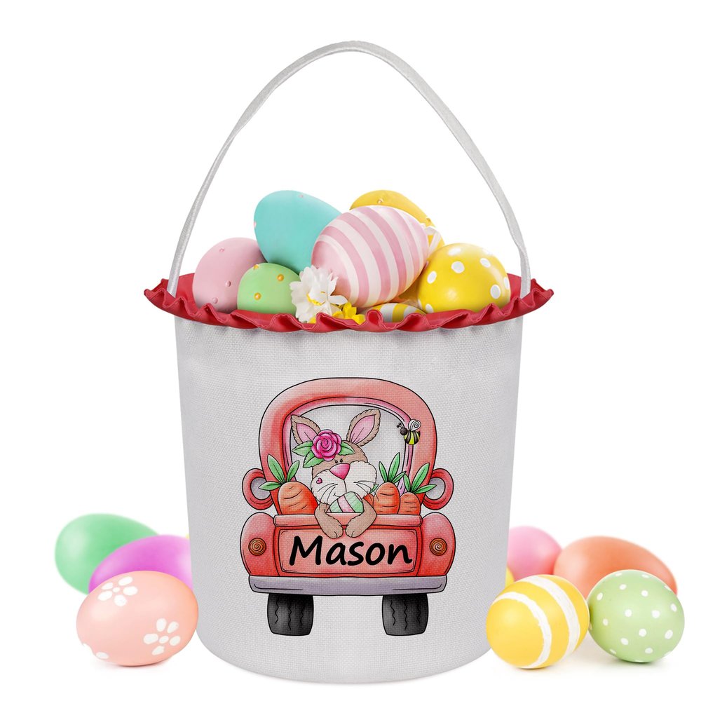 Zmoicky Personalized Easter Baskets for Kids - Red Bunny with Carrot Car