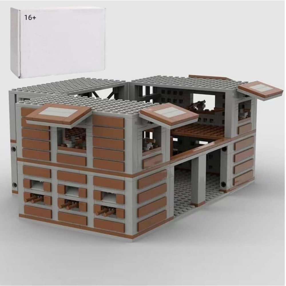 Military Base Building Blocks Set for Army Minifigure War Scene, DIY Modular House Battle Scene Architecture, WW2 Military Position Defense Weapons Kit (A)