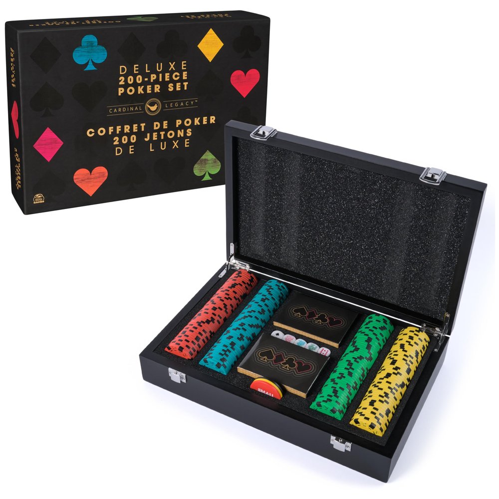 Spin Master Games, Cardinal Legacy Deluxe 200-Piece Poker Set, Premium Dual-Toned Poker Chips in Wooden Storage Case, 2-10 Players, for Ages 10 & Up