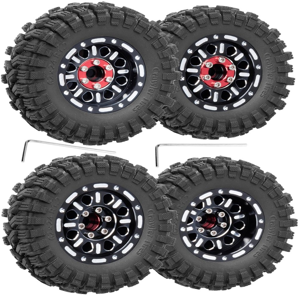 RcarmubWow RC 1.2in Beadlock Wheels & Tires for 1/18 TRX4M RC Crawler Car,1.2in Adjustable 4 Offsets Rims & & Rubber Tires,4pcs,Black