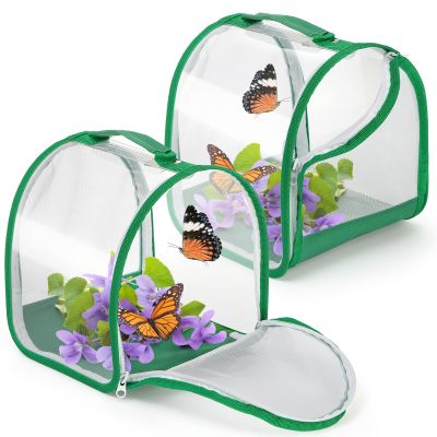 ZOOFOX 2 Pack Monarch Butterfly Habitat, 8" Small Collapsible Insect Mesh Cage Terrarium Pop-up