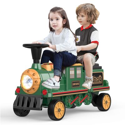 ANPABO 2-Seater Ride On Train Trackless, 12V Kids Car with Height-Adjustable Seat, Extra Storage, Headlight, Train Whistle & Music, Electric Car for Kids 3+ (Carriage Not Included), Green