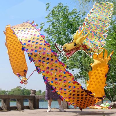 Kunovo Dragon Poi Washable Colorful Dance Dragon Streamer, Dragon Design Spinning & Shaking Poi with Dragon Head, Outdoor Sports Flinging Ribbon for Seniors (Color : Yellow, Size : 10 m (33 ft))