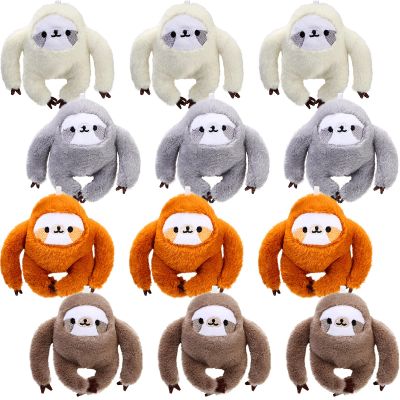 12 Pcs Cute Sloth Mini Stuffed Keychain 4 Inch Valentine Animal Plush Toys Bulk Small Plushies Keychains Forest Safari Party Favors for Galentine Birthday Carnival Prize Gift Backpack Decor