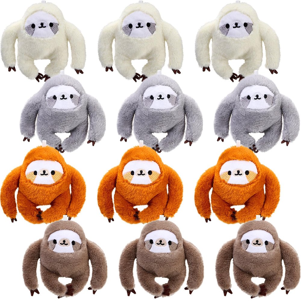 12 Pcs Cute Sloth Mini Stuffed Keychain 4 Inch Valentine Animal Plush Toys Bulk Small Plushies Keychains Forest Safari Party Favors for Galentine Birthday Carnival Prize Gift Backpack Decor