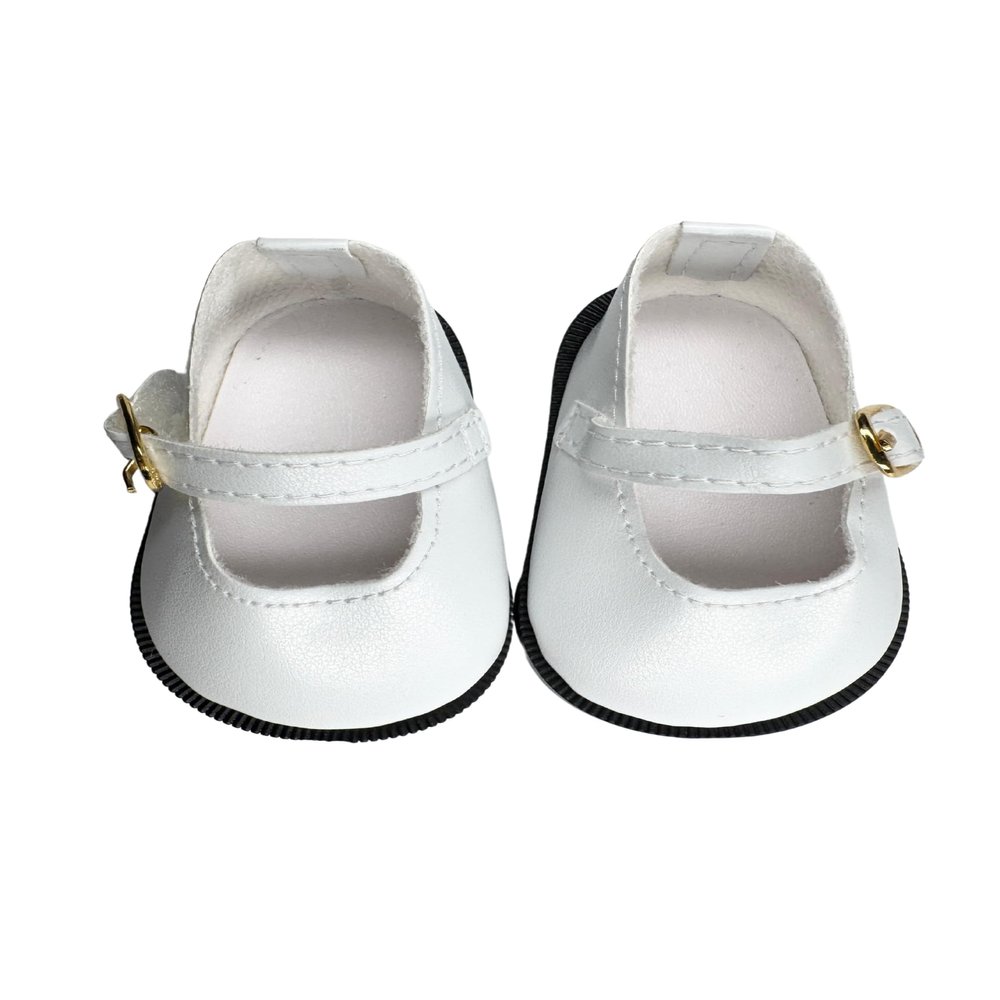 18" American Doll Shoes- Mary Jane Matte Black, Red, White, Pink, Shiny Black Shoe (18" Doll, White)