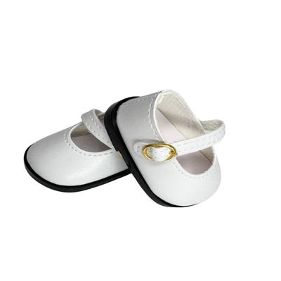 14.5" American Doll Shoes- Mary Jane Black,Red,White,Pink- Shiny Shoe (White)