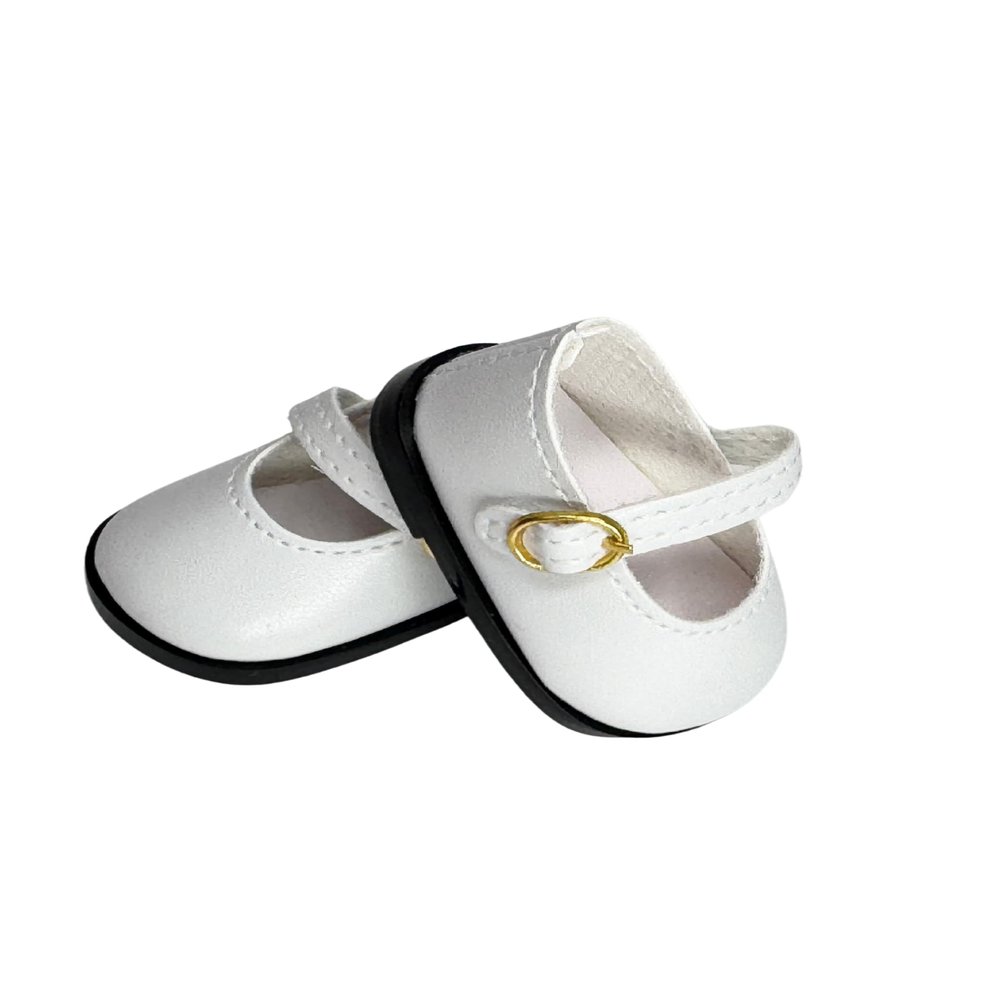 14.5" American Doll Shoes- Mary Jane Black,Red,White,Pink- Shiny Shoe (White)