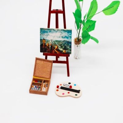 AirAds Dollhouse Accessories 1:12 Scale Dollhouse Miniature Accessory Wooden Easel Set Art Set Dolls Room Decoration