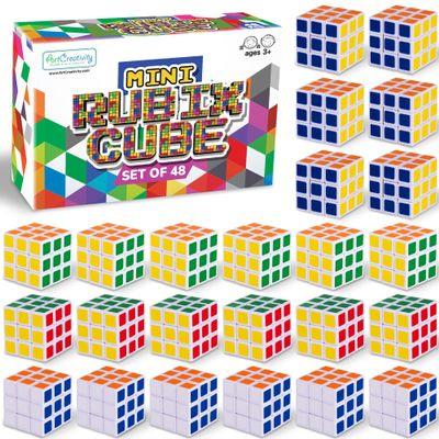 ArtCreativity 48 Pack Mini Rubix Cube Set - Bulk Rubix Cubes - Ultra Portable Fidget Cubes for Kids and Adults - 3D Puzzle for Fidgeting, Stress Relief, and Learning - Mini Puzzle Party Favors