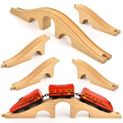 Mototo 2 Pack Wooden Train Track Bridge Wooden Train Accessories Wood Track Bridge Collection Wood Railroad Pieces Expansion Set Addition to Most Railway for Operation Christmas Shoebox Birthday Gift