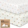2-Pack Waterproof Baby Crib Sheets for Boys, Girls - 52x28 Viscose Derived from Bamboo Toddler Bed Sheet Neutral, Fitted Crib Mattress Protector Cover for Baby Bedding, Soft & Gentle (Nibbles/Bruce) view 1