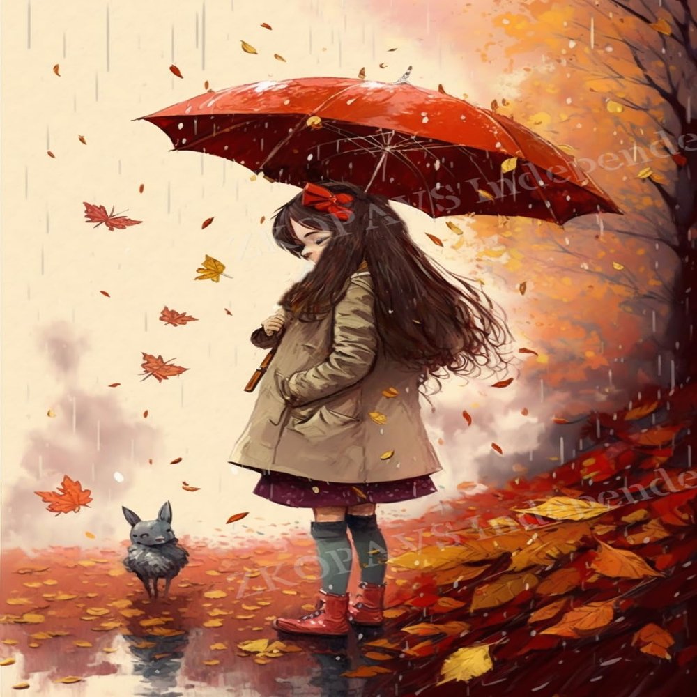 1000 Piece Puzzles Autumn Rain & Girl Wooden Puzzles for Adults,Take Time to Get a Sense of Accomplishment - for Unique Room Decor & Collectibles 29.6 X 19.7 inch
