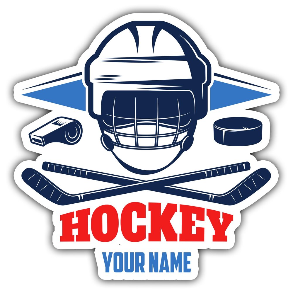 Personalized Custom Ice Hockey Sport Sticker Choose Your Name & Numbers Custom Sticker Waterproof Vinyl Sticker for Water Bottle Cars Laptops Phone Gifts for Women Adults Kids Boys