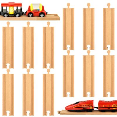 Mototo 12 PCS Wooden Train Track Straight Pieces 6 Inch Wooden Train Track Accessories Wood Railroad Expansion Connector Compatible with Most Wood Railway Set for Girl Boy Birthday Holiday Christmas
