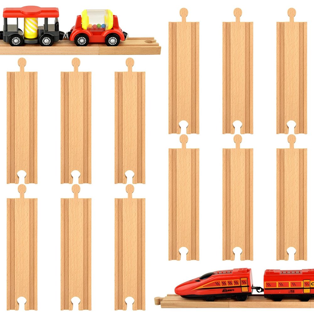 Mototo 12 PCS Wooden Train Track Straight Pieces 6 Inch Wooden Train Track Accessories Wood Railroad Expansion Connector Compatible with Most Wood Railway Set for Girl Boy Birthday Holiday Christmas