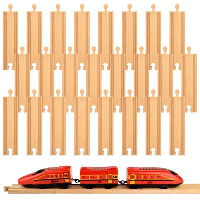 Mototo 24 PCS Wooden Train Track Straight Pieces 6 Inch Wooden Train Track Accessories Wood Railroad Expansion Connector Compatible with Most Wood Railway Set for Girl Boy Birthday Holiday Christmas