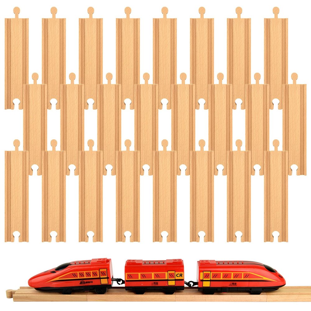 Mototo 24 PCS Wooden Train Track Straight Pieces 6 Inch Wooden Train Track Accessories Wood Railroad Expansion Connector Compatible with Most Wood Railway Set for Girl Boy Birthday Holiday Christmas