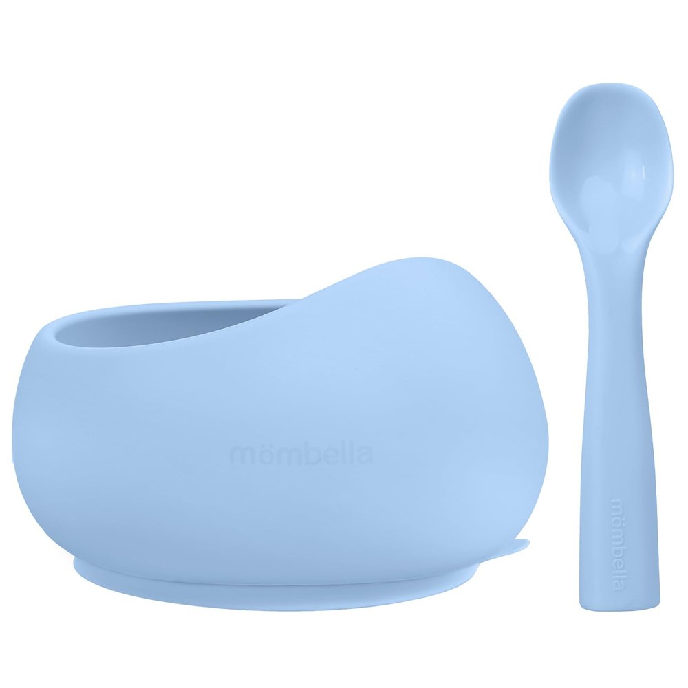 Mombella Silicone Suction Bowls for Baby 6 Months Up, Durable Baby Food Bowls and Spoons Feeding Set, reducing Meal Messes, Non-Slip Design, BPA-Free Toddler Bowls with Strong Suction, Blue