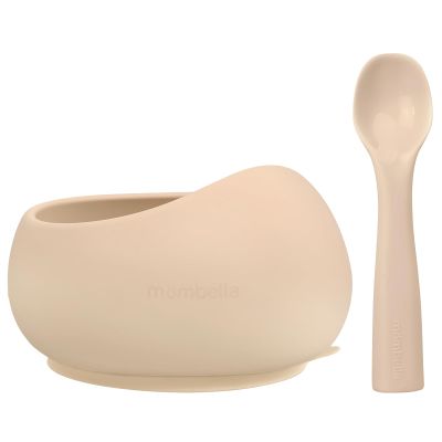 Mombella Silicone Suction Bowls for Baby 6 Months Up, Durable Baby Food Bowls and Spoons Feeding Set, reducing meal messes, Non-Slip Design, BPA-Free Toddler Bowls with Strong Suction, Brown
