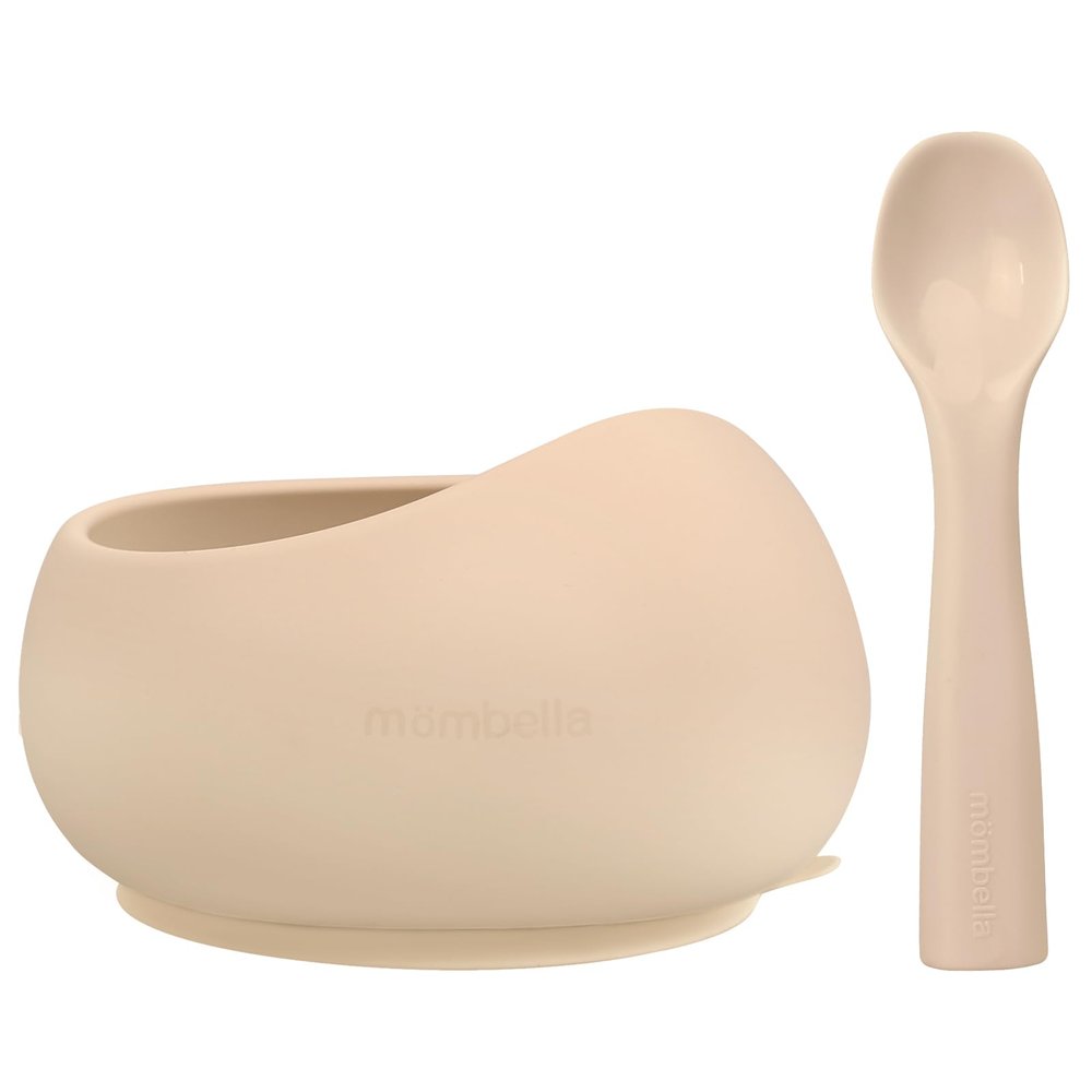 Mombella Silicone Suction Bowls for Baby 6 Months Up, Durable Baby Food Bowls and Spoons Feeding Set, reducing meal messes, Non-Slip Design, BPA-Free Toddler Bowls with Strong Suction, Brown