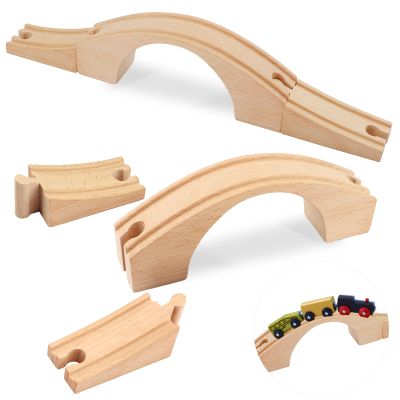1 Pack Wood Train Track Expansion Wooden Train Track Accessories Bridge Connectors Compatible with Most Major Toy Railway Railroads for Birthday Christmas