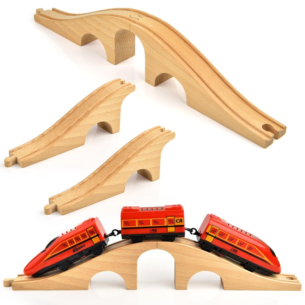 Mototo 1 Pack Wooden Train Track Bridge Wooden Train Accessories Wood Track Bridge Wood Railroad Pieces Expansion Set Collection Addition to Most Railway for Operation Christmas Shoebox Birthday Gift